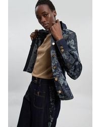 Karen Millen - Jacquard Denim Contrast Collar And Cuff Shirt - Lyst