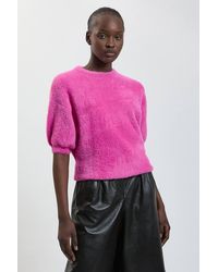 Karen Millen - Luxury Fluffy Short Sleeve Knit Jumper - Lyst