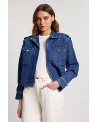 Karen Millen - Denim Cropped Side Panel Jacket - Lyst