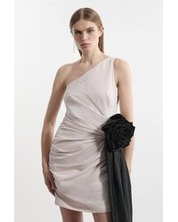 Karen Millen - Taffeta Bandeau Tailored Rosette Drape Mini Dress - Lyst