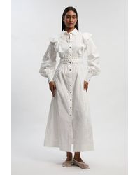 Karen Millen - Petite Cotton Sateen Drama Sleeve Studded Woven Maxi Shirt Dress - Lyst