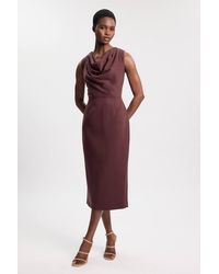 Karen Millen - Tencel Blend Tailored Cowl Neck Midi Dress - Lyst