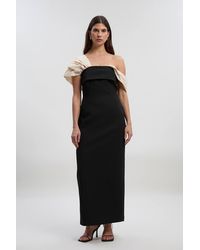 Karen Millen - Clean Tailored Taffeta Mix Contrast Drama Sleeve Maxi Dress - Lyst