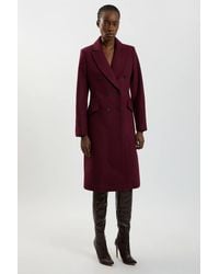 Karen Millen - Wool Fitted Double Breasted Tailored Midi Coat - Lyst