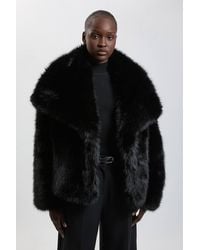 Karen Millen - Textured Faux Fur Short Coat - Lyst