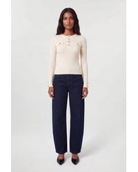 Karen Millen - Forever Military Trim Rib Long Sleeve Knit Top - Lyst
