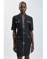 Karen Millen - Petite Short Sleeve Pu Tipped Military Bandage Mini Dress - Lyst