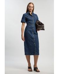 Karen Millen - Denim Printed Midi Dress - Lyst