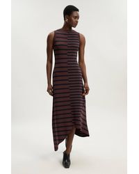 Karen Millen - Asymmetric Hem Cut About Stripe Sleeveless Knitted Midi Dress - Lyst