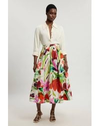 Karen Millen - Viscose Linen Floral Print Woven Prom Skirt - Lyst