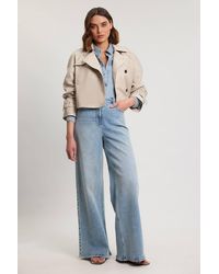 Karen Millen - Leather High Neck Crop Trench Coat - Lyst