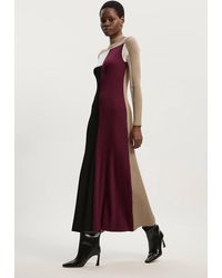 Karen Millen - Slinky Viscose Colour Block Full Skirted Knit Midi Dress - Lyst