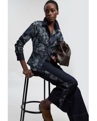 Karen Millen - Denim & Jacquard Contrast Wide Leg Jeans - Lyst