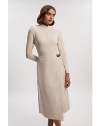 Karen Millen - Petite Figure Form Bandage Asymmetric Long Sleeve Knit Midi Dress - Lyst