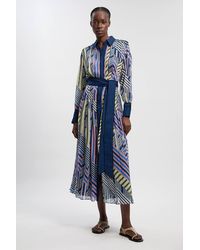 Karen Millen - Geo Printed Viscose Georgette Printed Woven Maxi Shirt Dress - Lyst