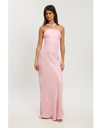 Karen Millen - Petite Satin Viscose Halterneck Maxi Dress - Lyst