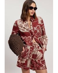 Karen Millen - Linen Viscose Tile Print Woven Shirt - Lyst