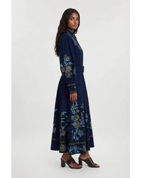 Karen Millen - Rose Embroidered Cotton Twill Woven Shirt Dress With Eyelets - Lyst