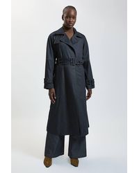 Karen Millen - Tailored Denim High Neck Belted Trench Coat - Lyst