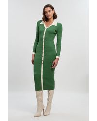 Karen Millen - Viscose Rib Stitch Detail Contrast Colour Button Knit Midi Dress - Lyst
