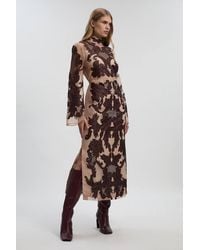 Karen Millen - Baroque Organdie Applique And Beaded Bell Sleeve Woven Midi Dress - Lyst