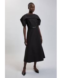 Karen Millen - Polished Compact Rounded Full Skirted Midi Dress - Lyst