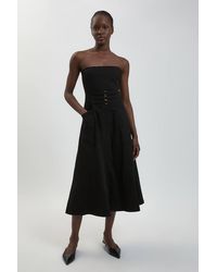 Karen Millen - Denim Bandeau Corset Detail Midi Dress - Lyst