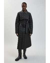 Karen Millen - Quilted & Pu Mix Belted Padded Midi Coat - Lyst