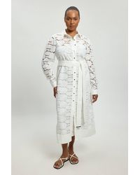 Karen Millen - Plus Size Cutwork Cotton Collared Woven Shirt Dress - Lyst