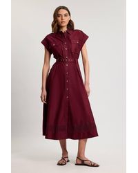 Karen Millen - Cotton Sateen With Lace Trim Pocket Detail Shirt Dress - Lyst