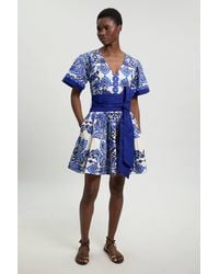 Karen Millen - Tile Print Cotton Poplin Mini Dress - Lyst