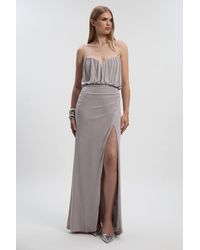 Karen Millen - Drapey Crepe Bandeau Split Maxi Dress - Lyst