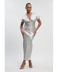 Karen Millen - Plus Size Foil Metallic Figure Form Bandage Angel Sleeve Knit Maxi Dress - Lyst