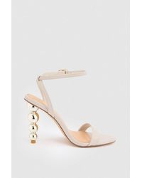 Karen Millen - Leather Heel Detail Strappy Sandal - Lyst