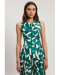 Karen Millen - Viscose Linen Geo Print Woven Longline Waistcoat - Lyst