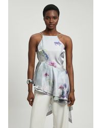 Karen Millen - Printed Metallic Floral Woven Top - Lyst