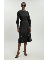 Karen Millen - Denim Cut Out Long Sleeve Midi Dress - Lyst