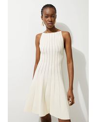 Karen Millen - Viscose Blend Sheer Detail Knit Flippy Mini Dress - Lyst