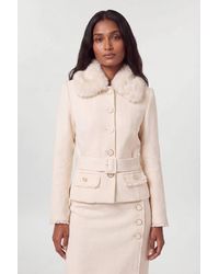 Karen Millen - Texture Tweed Detachable Faux Fur Collar Tailored Jacket - Lyst
