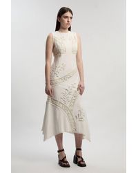 Karen Millen - Cutwork And Embroidery Linen Viscose Woven Maxi Dress - Lyst