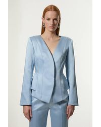 Karen Millen - Structured Viscose Satin Stitch Detail Tailored Peplum Blazer - Lyst