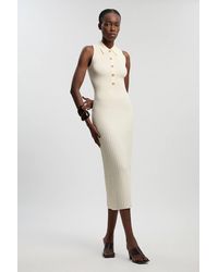 Karen Millen - Rib Knit Military Sleeveless Midi Dress - Lyst