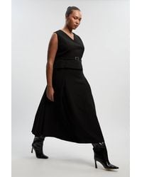 Karen Millen - Plus Size Compact Essential Belted Tailored Full Midi Dress - Lyst