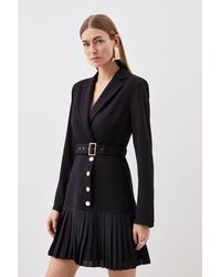 Karen Millen - Jersey And Georgette Mix Pleat Mini Dress - Lyst