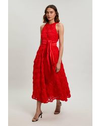 Karen Millen - Rosette Tulle Satin Belt Woven Prom Dress - Lyst