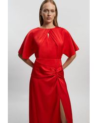 Karen Millen - Satin Back Crepe Twist Detail Woven Midaxi Dress - Lyst