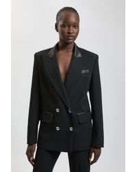 Karen Millen - Compact Stretch & Satin Mix Tux Tailored Jacket - Lyst
