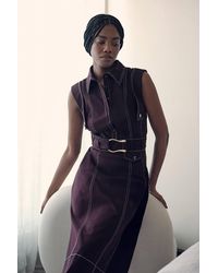 Karen Millen - Tailored Top Stitch Detail Belted Midi Dress - Lyst