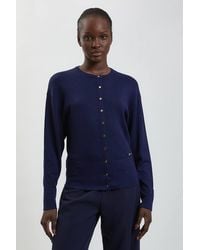 Karen Millen - Forever Viscose Blend Knitted Stitch Detail Balloon Sleeve Cardigan Sweater - Lyst