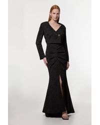 Karen Millen - Crinkle Satin Button Front Cropped Tailored Jacket - Lyst